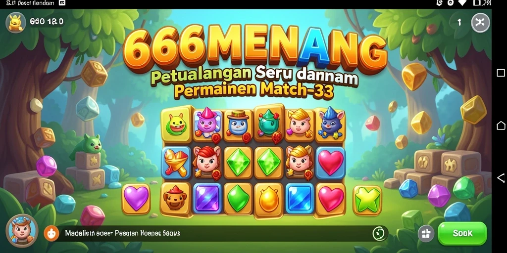 Screenshot gameplay 666MENANG menampilkan aksi seru permainan Match-3.