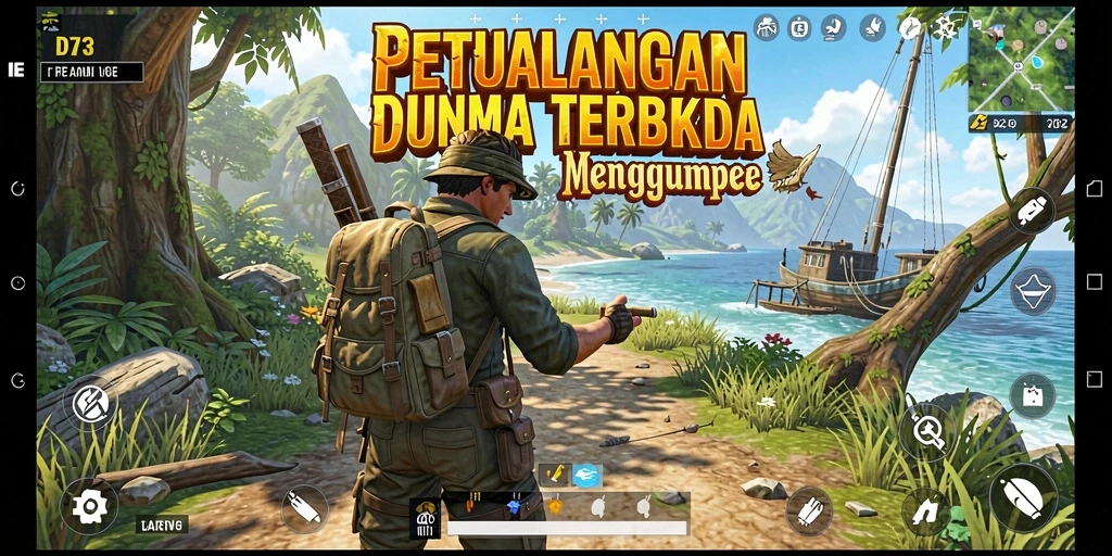 Gameplay D73 yang menampilkan eksplorasi dunia yang luas.