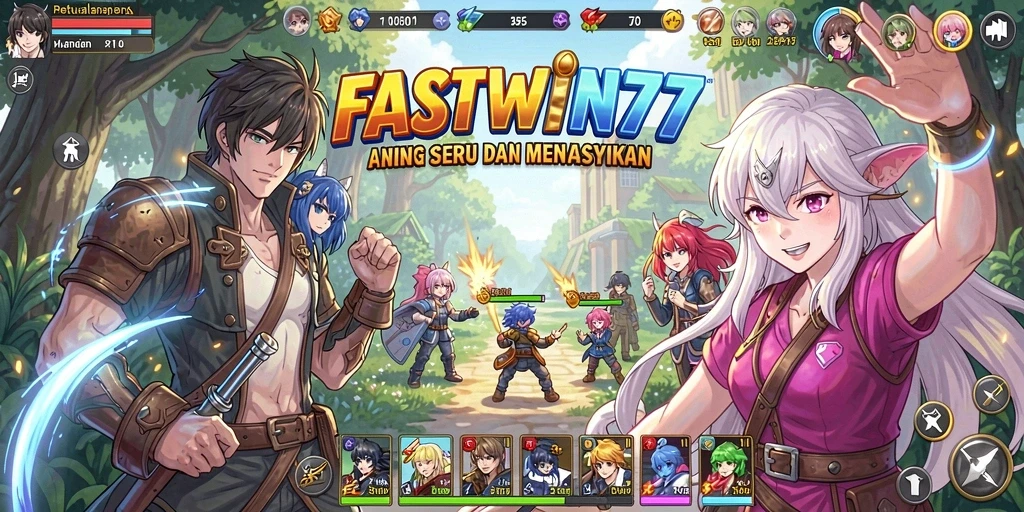 Tangkapan layar gameplay FASTWIN77 dengan karakter anime yang dinamis.