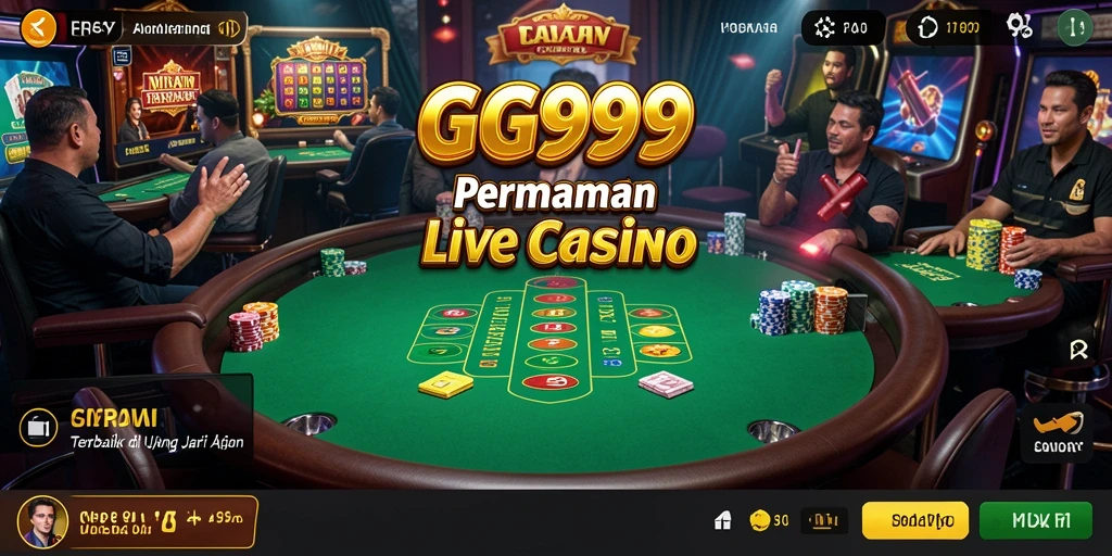 Tangkapan layar gameplay GG999 Live Casino dengan dealer langsung dan suasana kasino.