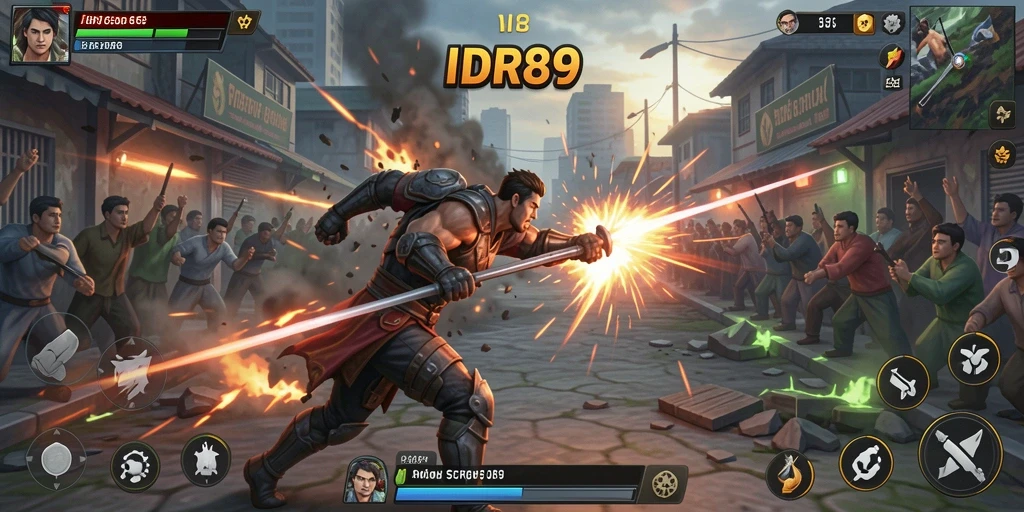 Tampilan layar gameplay IDR89 dengan pertarungan seru antara karakter.