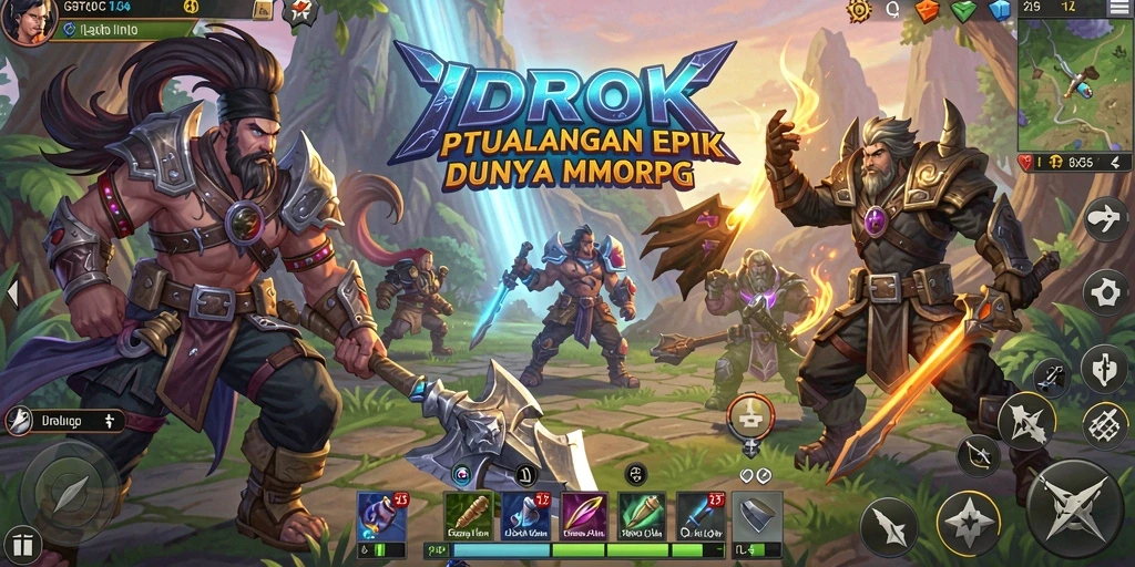 Gameplay mendebarkan IDROK dalam dunia MMORPG yang luas.