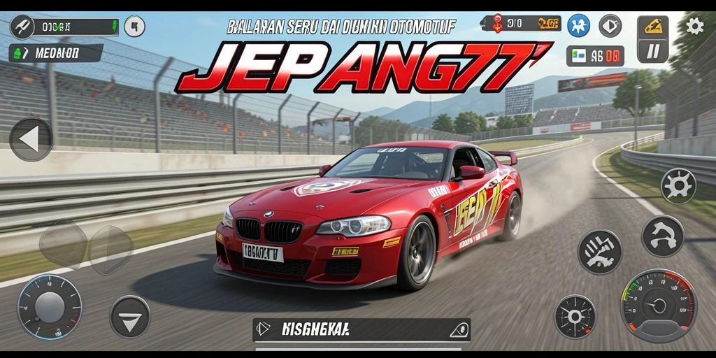 Gameplay menegangkan dengan mobil balap di arena.