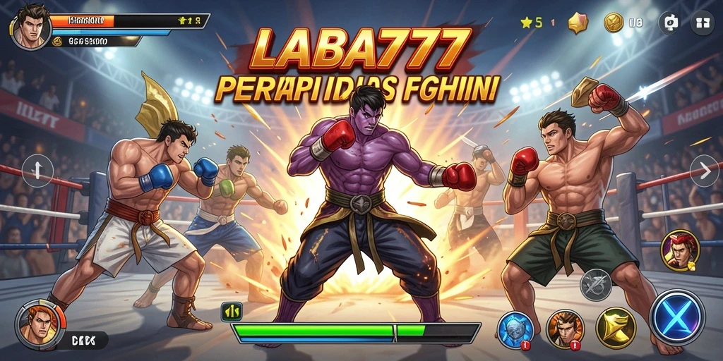 Tangkapan layar dari LABA777 menampilkan pertarungan epik antara karakter.