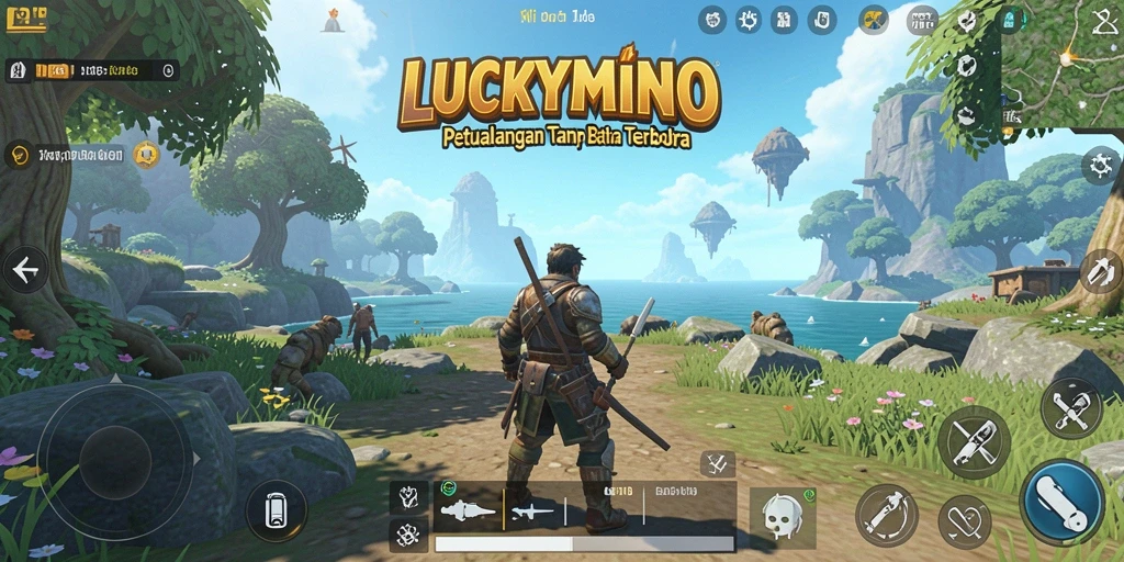 Tampilan gameplay LUCKYMINO yang mengagumkan di dunia terbuka.