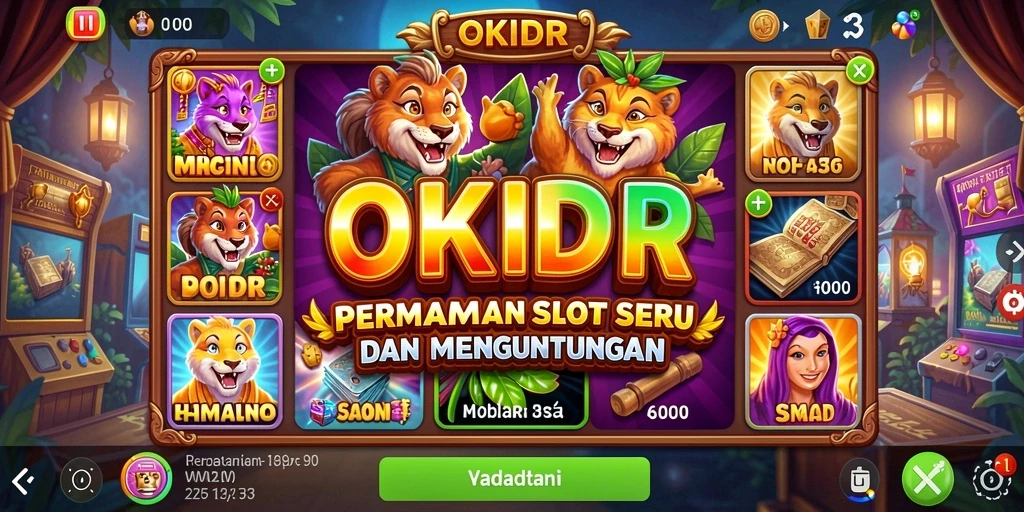 Screenshot gameplay utama <strong>OKIDR</strong> dengan tema slot yang menarik.