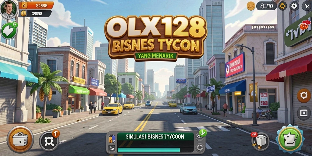 Screenshot gameplay OLX128 menampilkan pengelolaan bisnis yang dinamis.